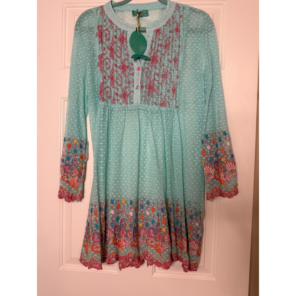 Antica Sartoria Giacomo Cinque Turquoise Mesh Floral Embroidered Swim Cover
